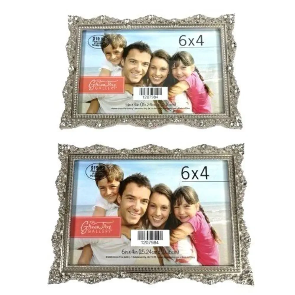 New Pair Green Tree Gallery Rhinestone Silver Rectangular Picture Frame Set of 2